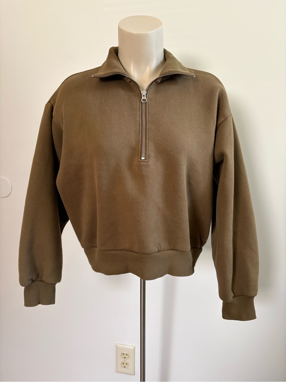 Everlane The Track Half-Zip Cropped Sweatshirt Burnt Sugar Brown Size Small